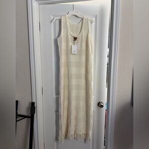 AJE Cream Crochet Fringe Maxi Dress